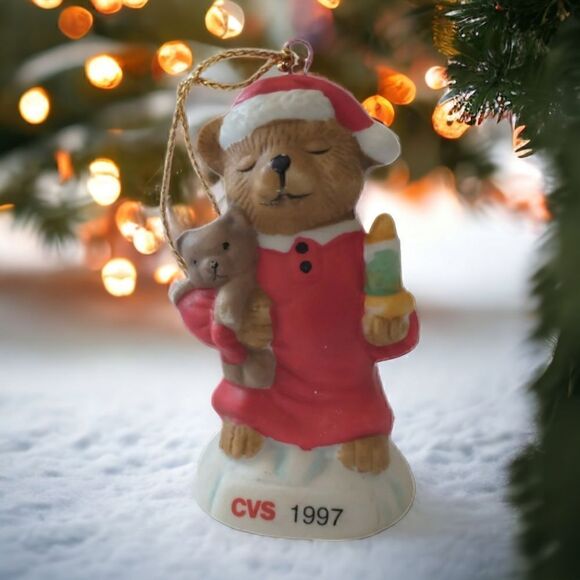 Vintage CVS Traditions Ceramic Ornament Teddy Bear Christmas 1997 Xmas Holiday - Picture 12 of 12